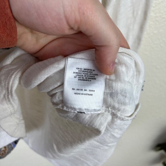 Postmark Anthropologie Ruffle Flare Long Sleeve Henley Top White Women’s Size S - Picture 7 of 7